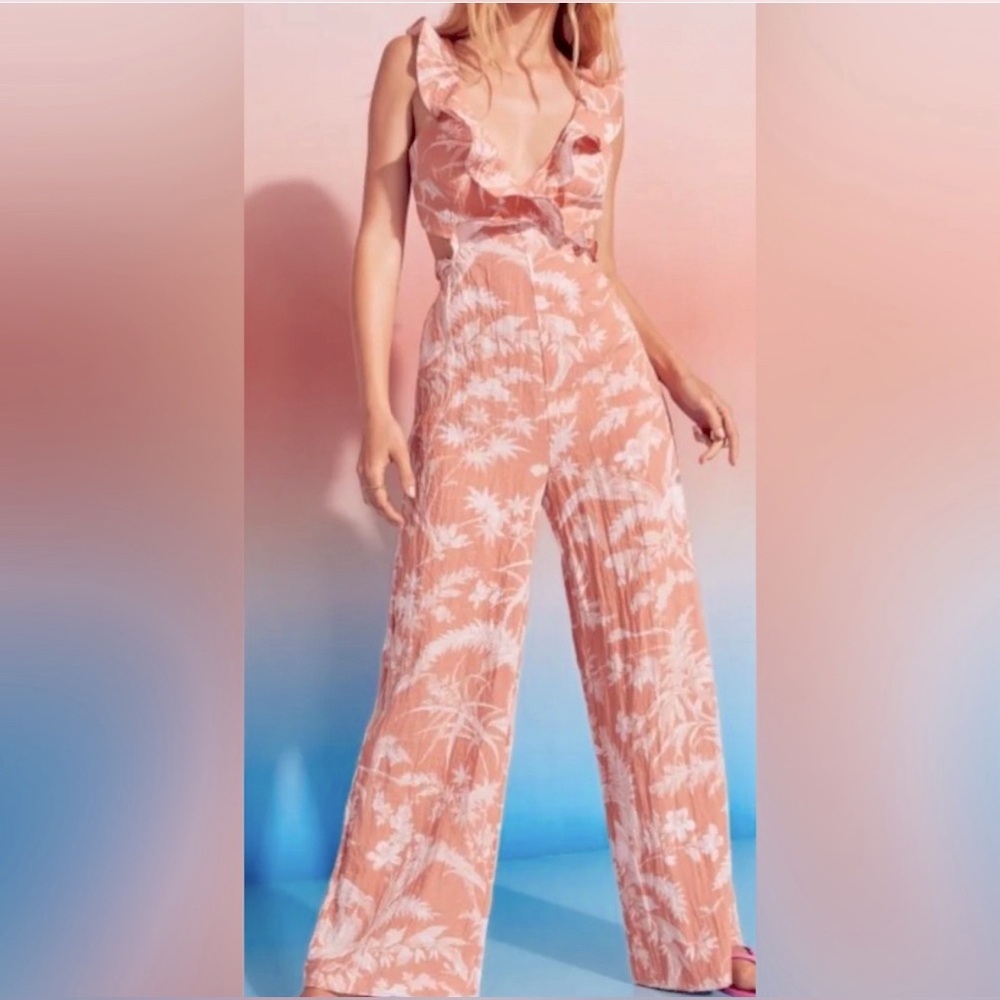 H&M Orange Cut Out Flounce-Trimmed Jumpsuit